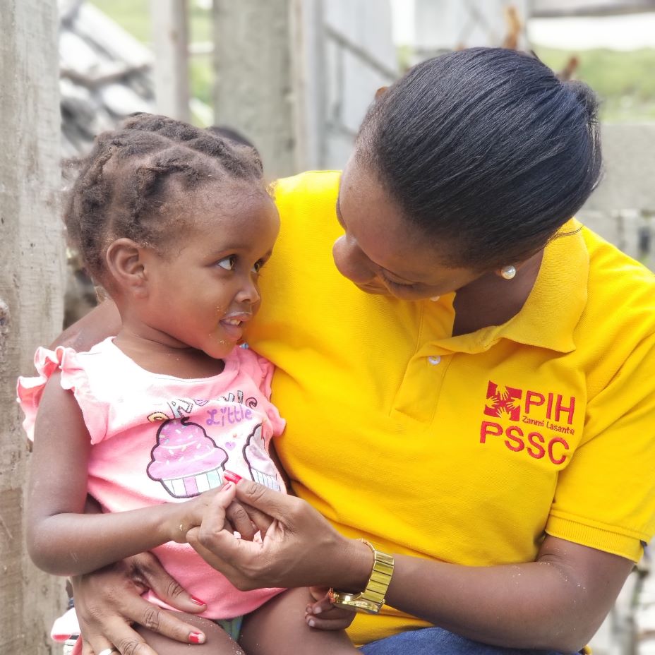 Nurse Esther Mahotiere makes a home visit to 2-year-old Senia Nard, a malnutrition patient in Mirebalais, Haiti.