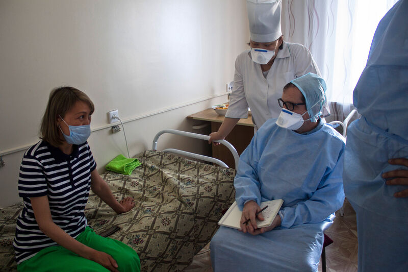 tuberculosis patient is examined by doctors in Kazakhstan