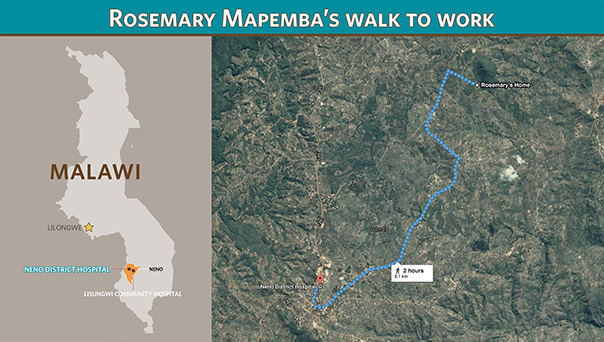 Rosemary Mapemba's daily walk to Neno District Hospital 