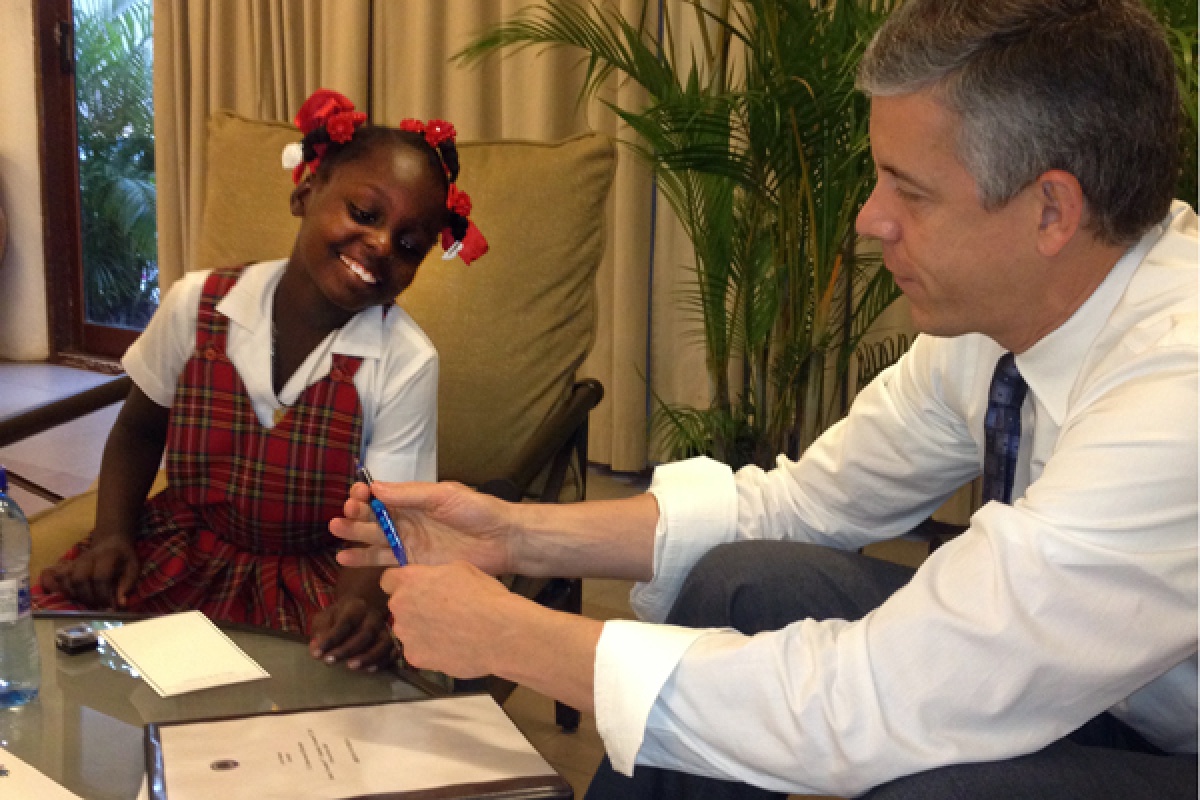 U.S. Secretary of Education Arne Duncan Meets 'Girl Rising' Star in Haiti