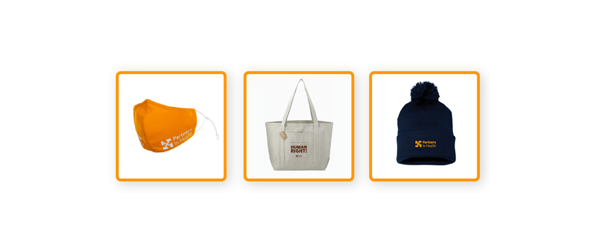 2021 PIH Gear - dashing PIH-orange reusable mask, famous and rugged PIH-tote, cozy cold-weather pom-pom hat.
