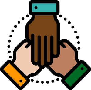 Three hands stacked in united action