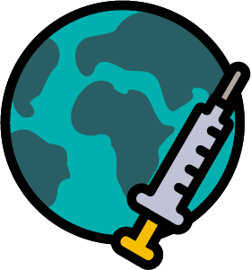 Vaccine syringe in front of the globe, clipart