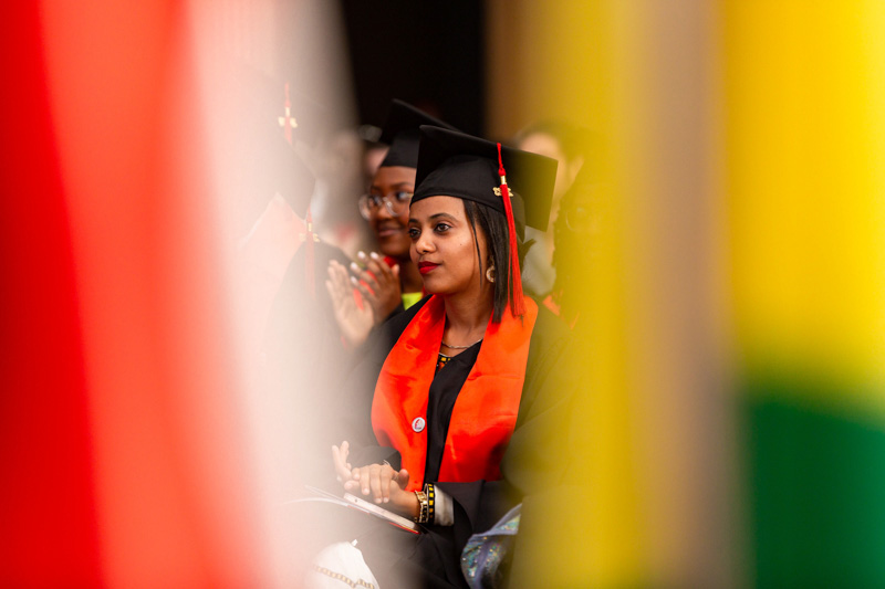 Ekram Hussien Ahmed, a graduate from the Gender, Sexual and Reproductive Health track at the University of Global Health Equity attends her graduation ceremony in Kigali, Rwanda in August 2023