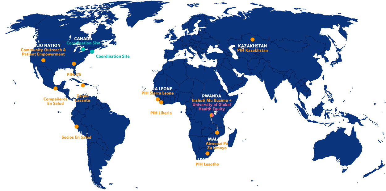 A map highlighting various PIH site locations across the world.