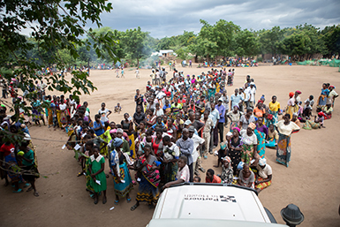 PIH staff provide clinical services in Somo, Chikwawa, Malawi, where a camp for displaced Cyclone Freddy survivors was established