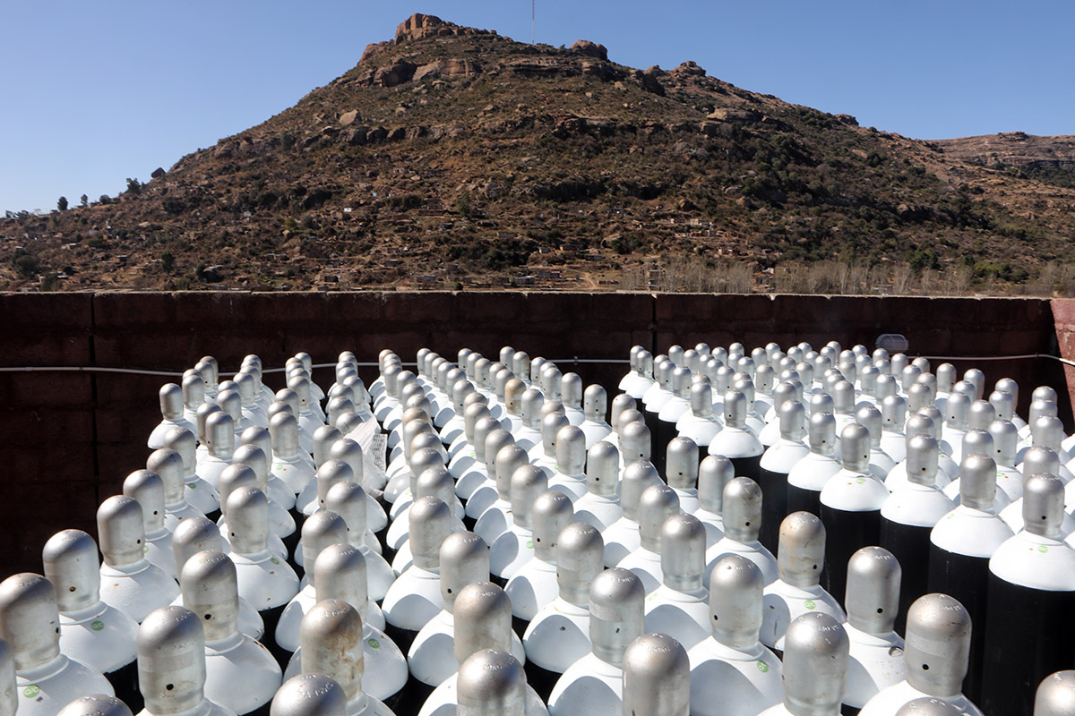 Oxygen canisters outside PIH-supported Botsabelo MDR-TB Hospital in Maseru, Lesotho.