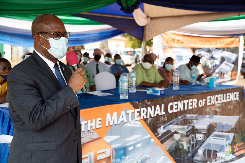 Dr. Austin Demby, Sierra Leone’s minister of health, speaks at the MCOE groundbreaking