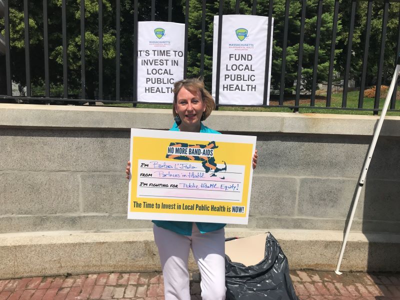 Barbara L'Italien in front of the Boston Statehouse