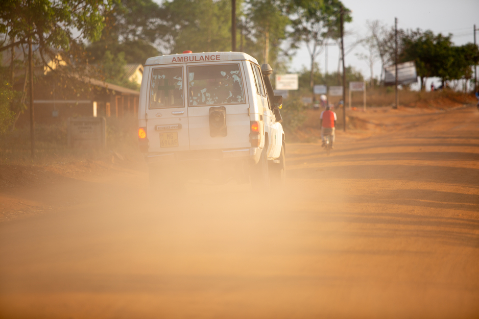 An ambulance on the road near Neno District Hospital 