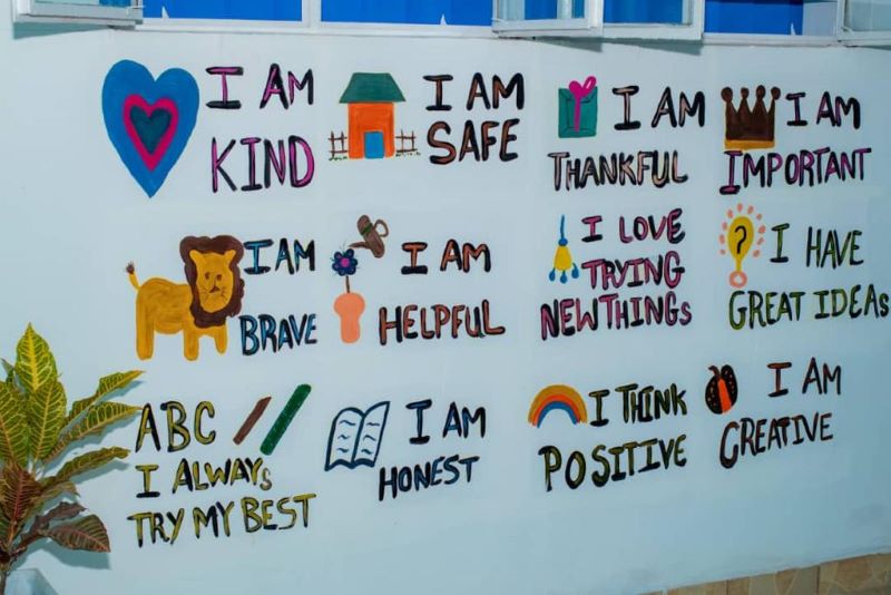 mural with positive messages for children and teens