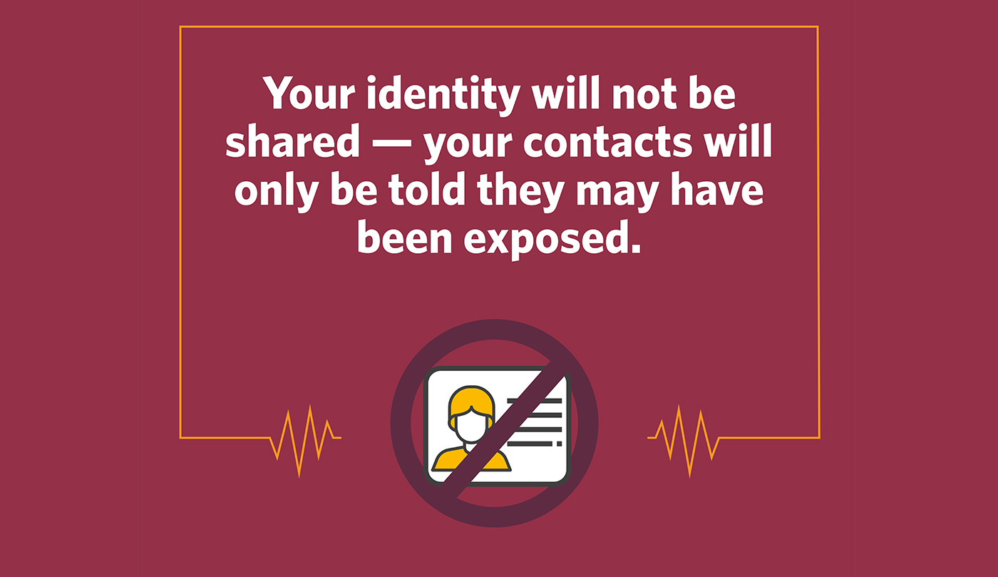 If you test positive, your identity will not be shared with your contacts—they will only be told they may have been exposed in a certain date range.