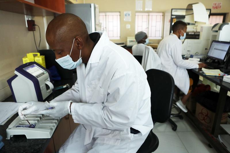 Mojakisane Ramoeletsi tests vials of blood