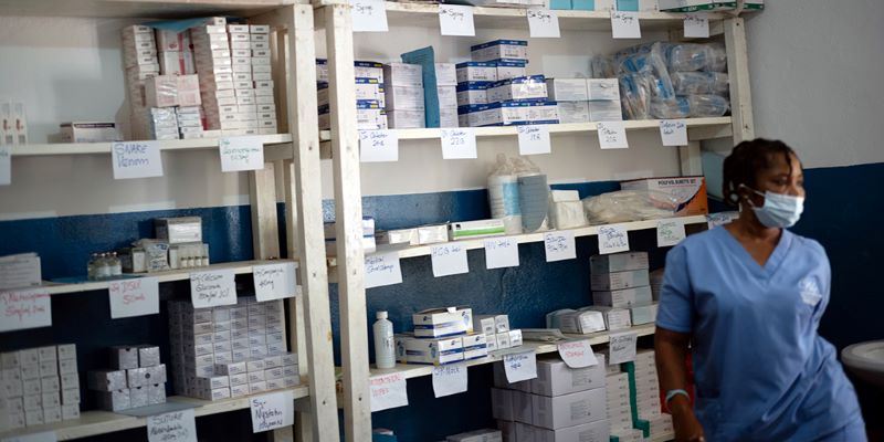 a fully stocked pharmacy at Sewafe Community Health Center
