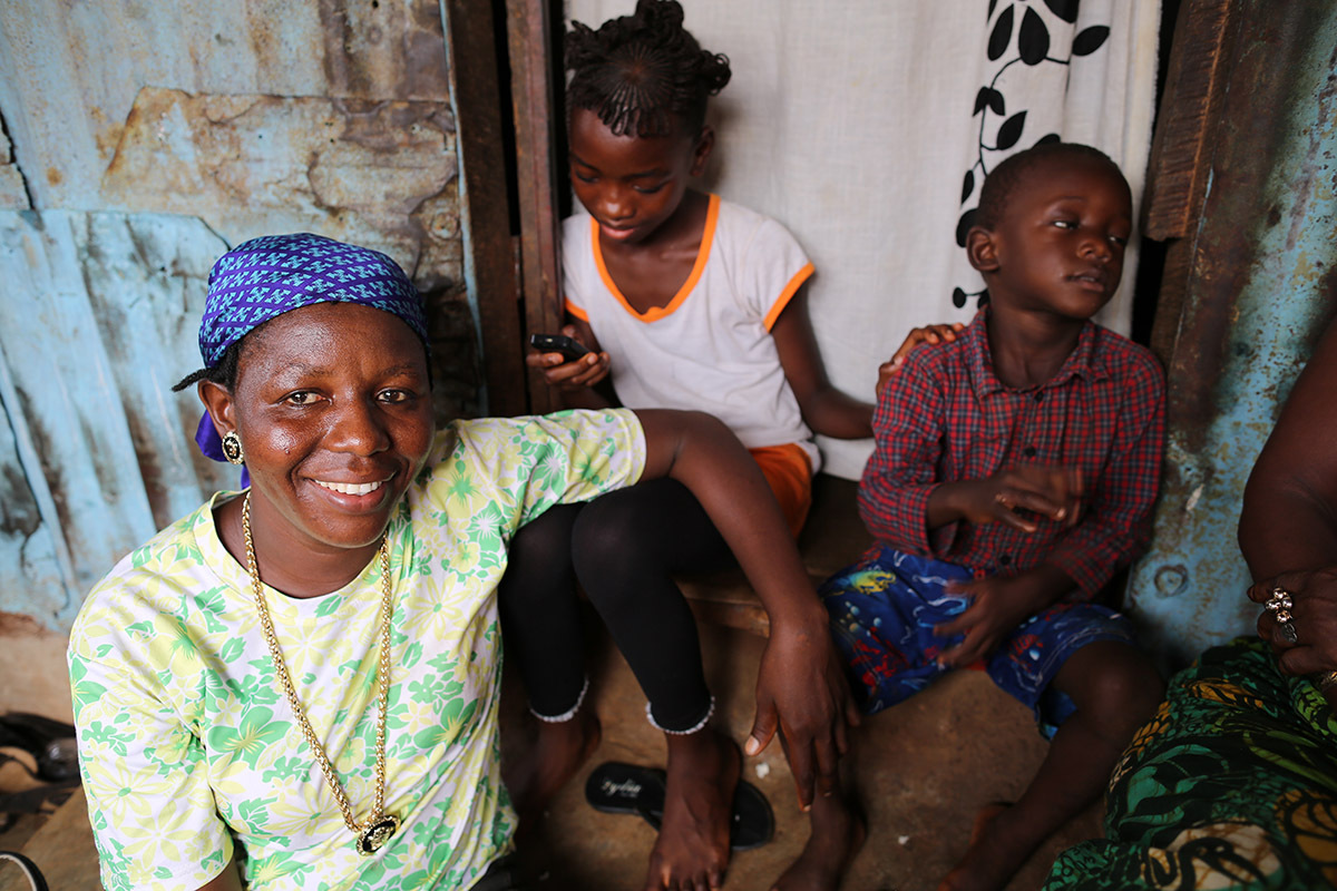 Yabom Koroma and her family at their home in the Mountain Court section of Freetown, Sierra Leone, in 2015.