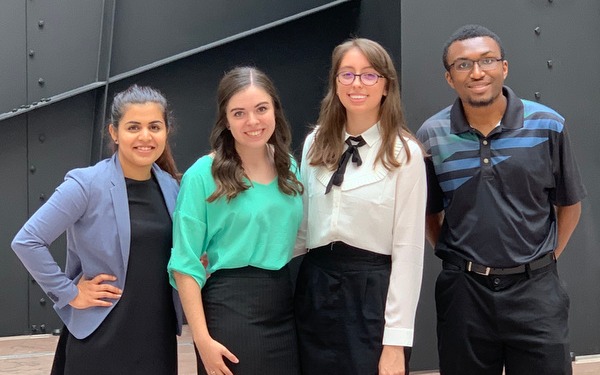 Annum Sadana on Capitol Hill in 2019 with fellow PIH Engagers Courtney Reid, Amiel Katz, and Timothy Daniel to meet with the offices of the Texas Senators.