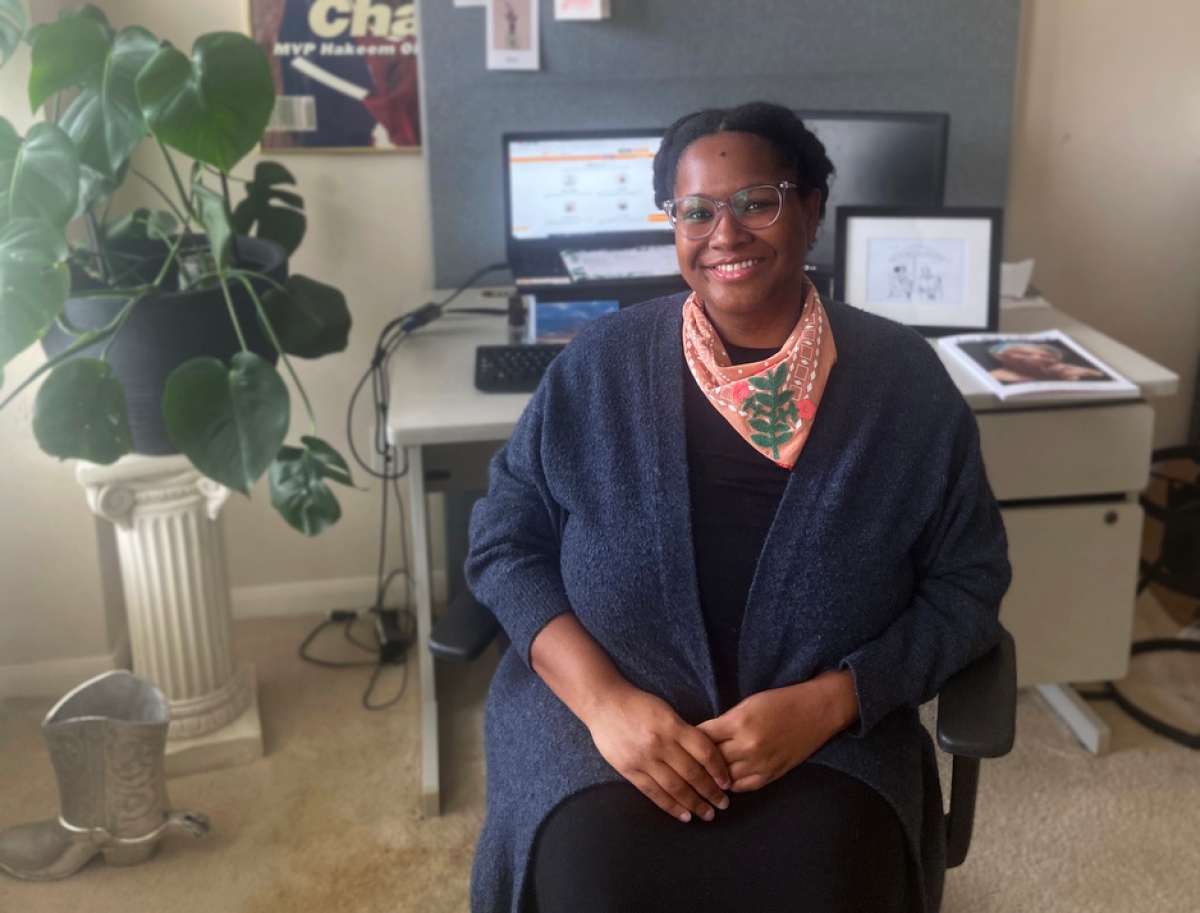 Kirby Page sits in her home office in Texas.