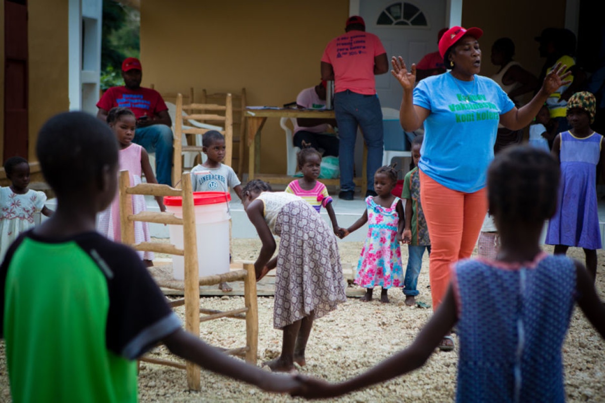 children in circle at haiti