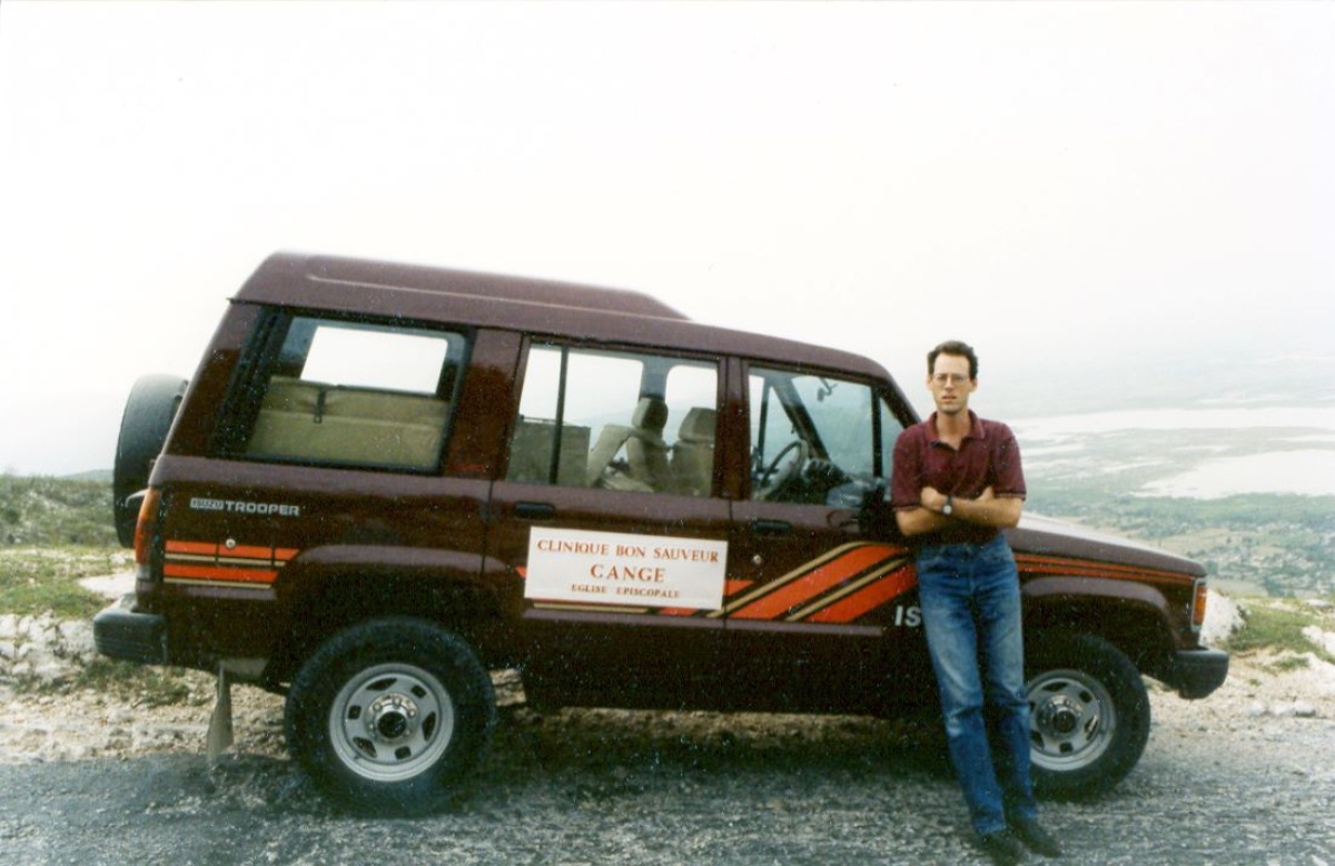Dr. Paul Farmer with one of the first ambulances used in Cange, Haiti