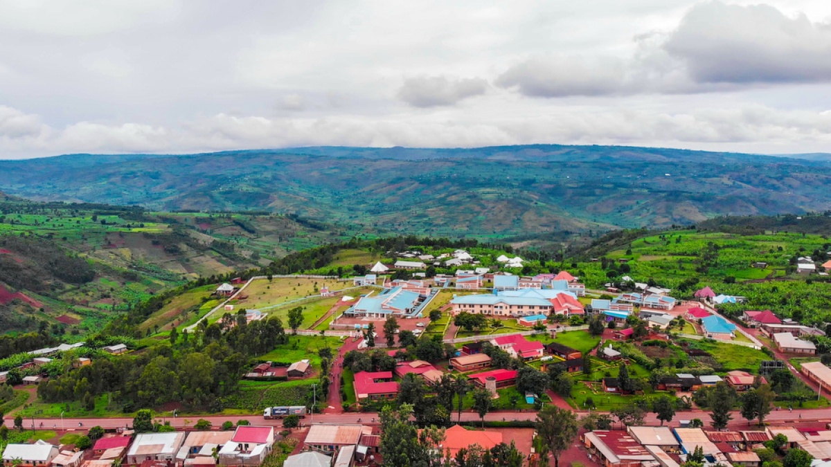 An aerial view of Kirehe, where Partners In Health supports Kirehe District Hospital.
