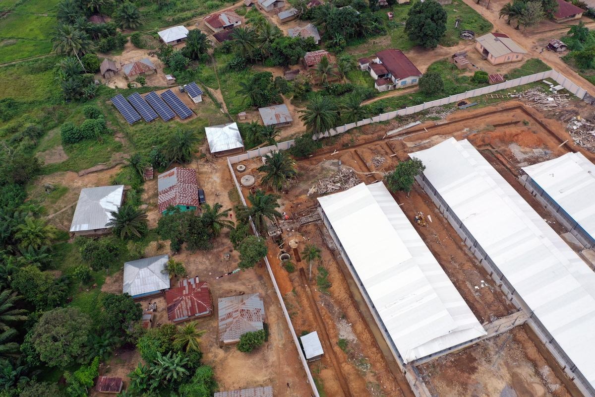 aerial image of buildings in Jojoima, Sierra Leone