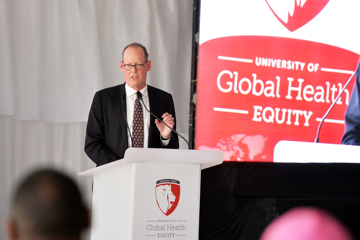 Paul Farmer speaks at the University of Global Health Equity's inauguration at its Butaro, Rwanda campus on January 25th, 2019.