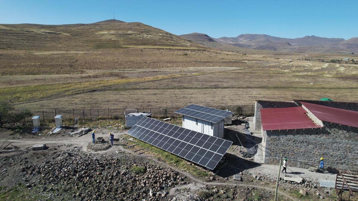 aerial view of solar array at Bobete Health Center 