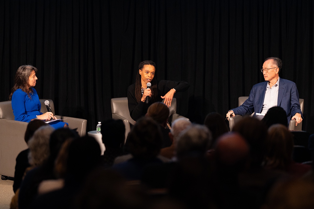Dr. Joia Mukherjee, Dr. Pamela Collins, and Dr. Jim Yong Kim 