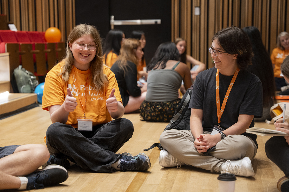 Engagers Lynn Robinson, left, and Emma Charles participate in a breakout group session during the 2025 training institute. 