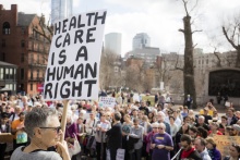 rally in support of universal health care in Boston