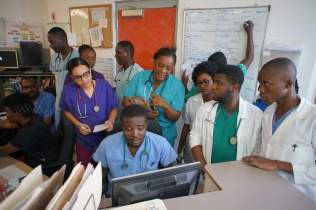 Emergency department shift change at University Hospital in Mirebalais, Haiti