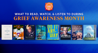 a blue background featuring the title text and book cover art for each of the recommendations in the article