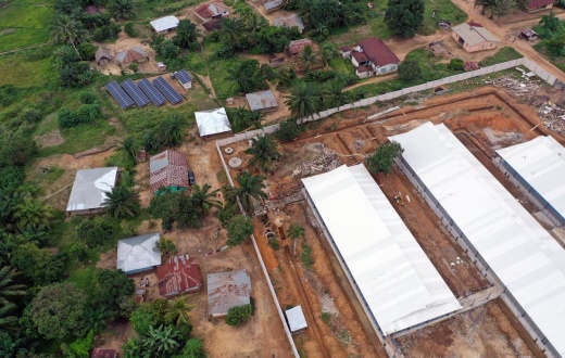 aerial image of buildings in Jojoima, Sierra Leone