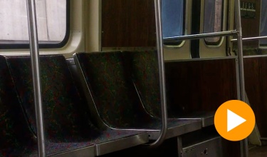 A scene of an empty subway car in Massachusetts.