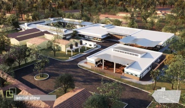 An aerial view of the future Maternal Center of Excellence in Sierra Leone.