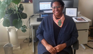 Kirby Page sits in her home office in Texas.