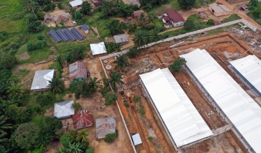 aerial image of buildings in Jojoima, Sierra Leone