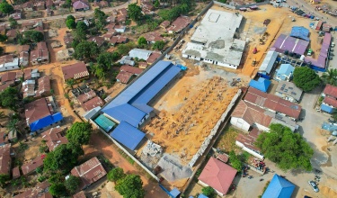 aerial view of MCOE construction site 